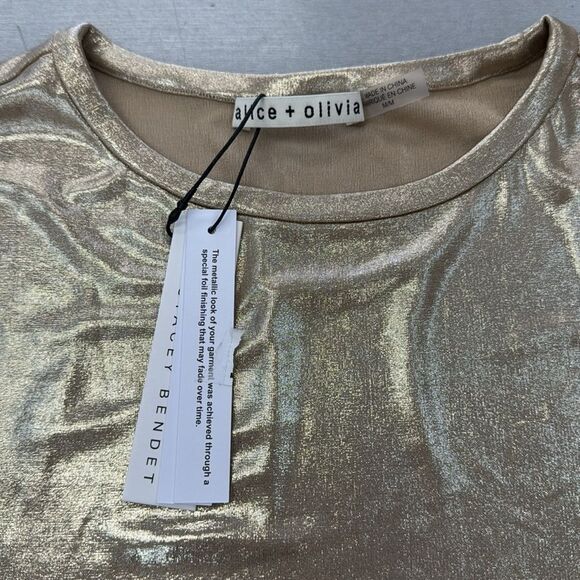 Alice + Olivia Shimmering Gold Long Sleeve Top - Picture 3 of 7